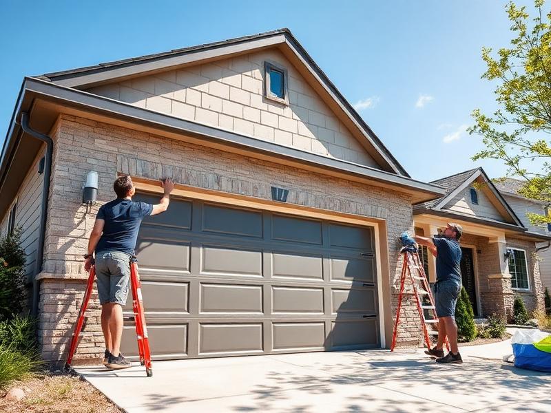 Installation garage door service - professional technician at work